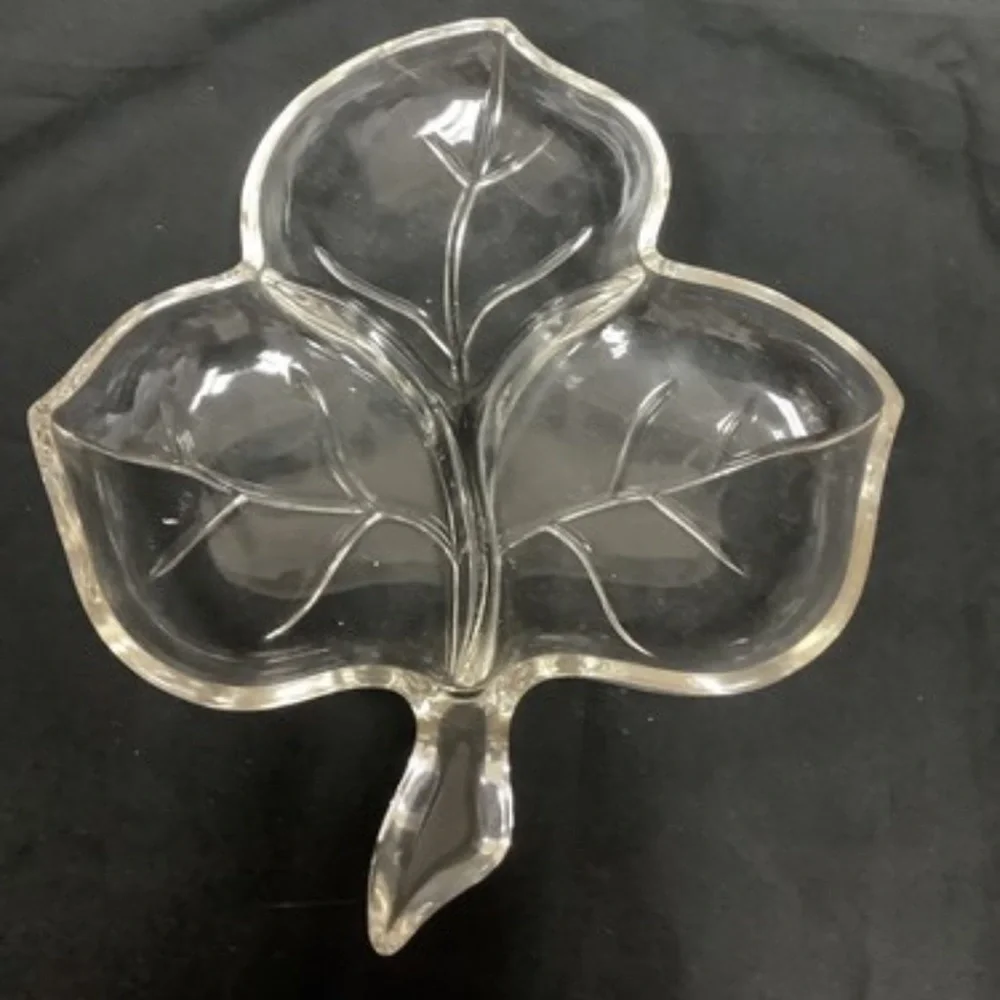 Clear Glass Leaf-Shaped Divided Serving Dish - Clear
